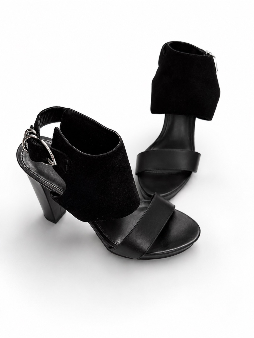 Pelle Moda 6.5 Black High Heel Open-Toe Sandals Women's Elegant Ankle Cuff Block